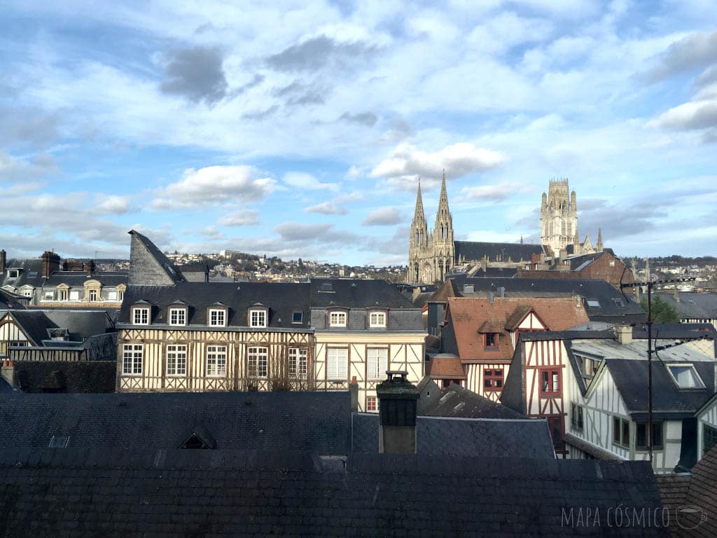 Vista desde el palacio Arzobispal de la catedral de Rouen, historial de Juana de Arco